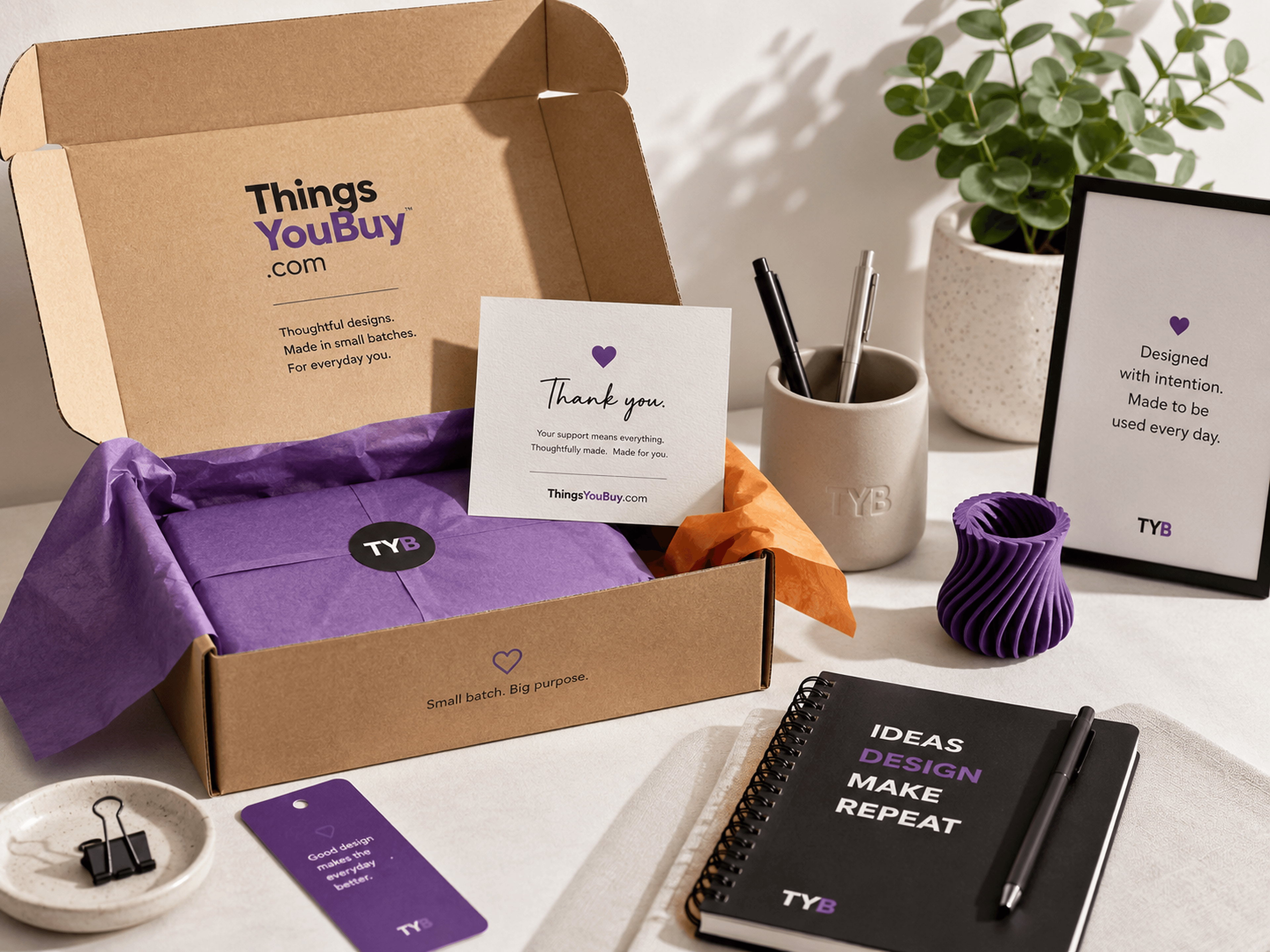 Well-made everyday objects arranged on a desk